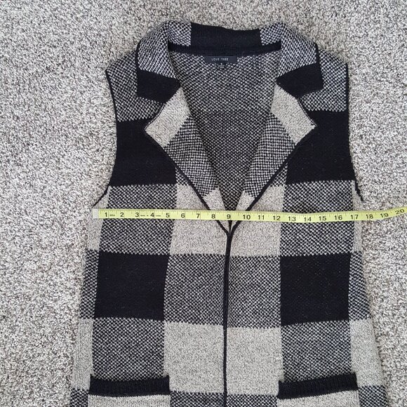 NEW Open Front Knit Cardigan Jacket Plaid Blazer Vest S Sleeveless Jacquard Long - Picture 9 of 15